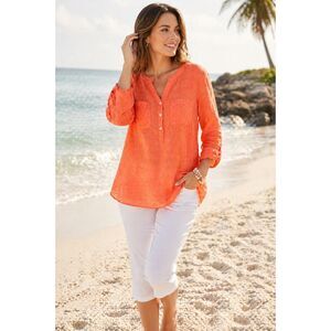 Talbots Orange V-neck Button Down Long Sleeve Top 100% Linen Large #782